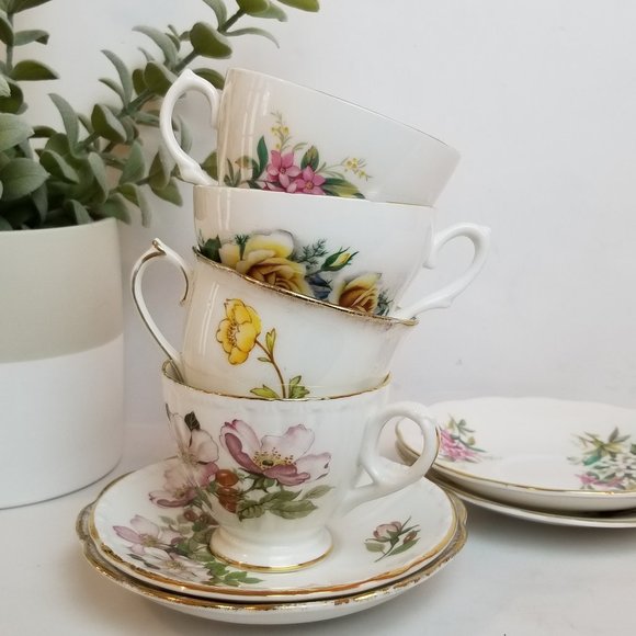Other - 4 Mismatched Bone China Tea Cups and Saucers
